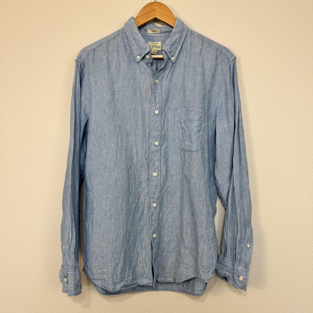 J.Crew Delave Shirt Mens L Blue Baird McNutt Irish Linen Slim Long Sleeve